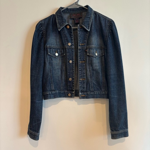 RALPH Ralph Lauren Dark Blue Wash Ruched Shoulder Denim Jean Jacket Medium - Picture 8 of 14